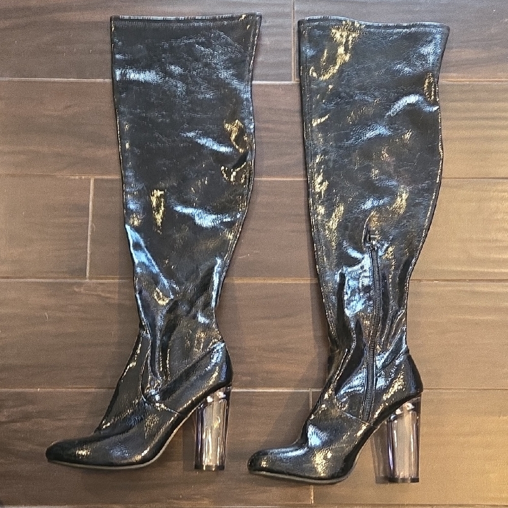 Forever Black Patent Leather Thigh HI Boots Sz 9  NWOT